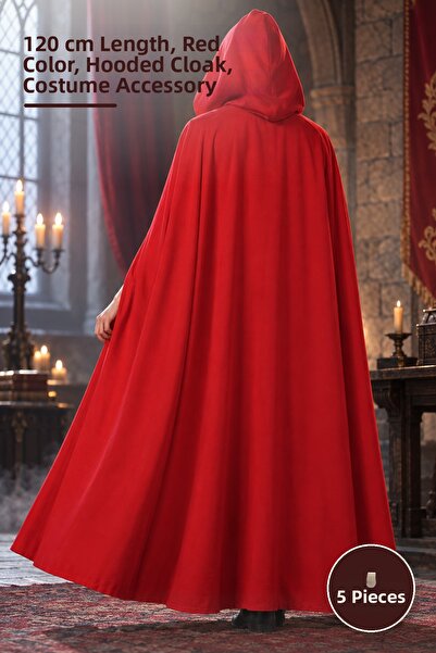 Yenilig 5 Pieces of Hooded Cloak – 120 cm Length, Red Color, Hooded Cloak, Ca...