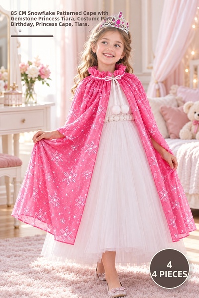 Yenilig 4 Piece Princess Cape and Crown Set – 85 cm Lined Snowflake Patterned...