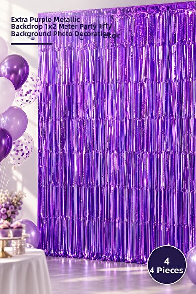 Yenilig 4 Pieces Fringed Backdrop Curtain – Purple Extra Metallic Shiny 1X2 M...
