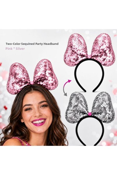 NW NessiWorld Double Color Pink Silver Sequined Party Crown 20X16 cm