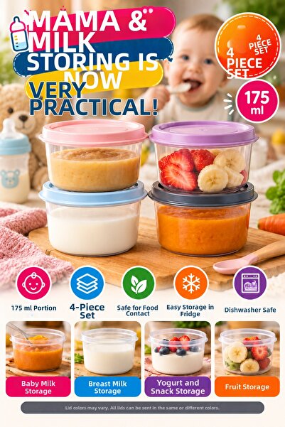 OpenCity مجموعة من 4 حاويات لتخزين حليب الأطفال سعة 175 مل مع أغطية، حاويات ص...