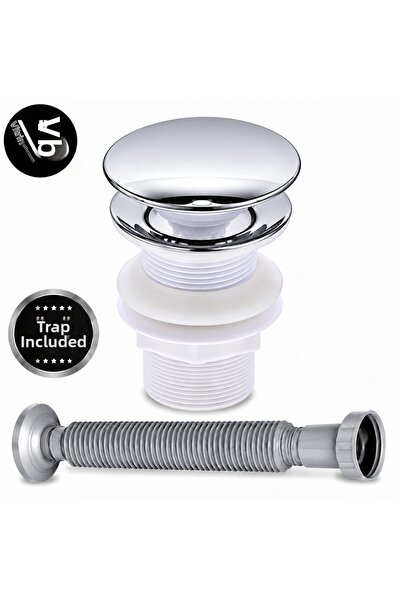 vb vitrinbanyo Sink Siphon Head Chrome Push-Open System Sink Center Drain Bel...
