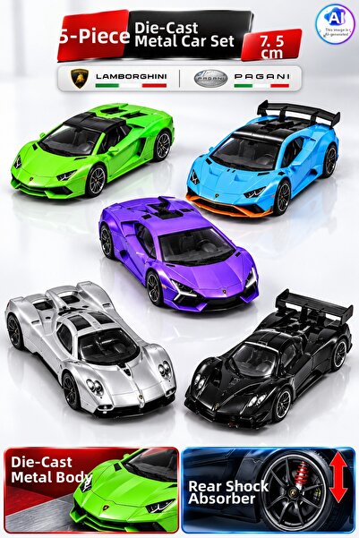 YILDIRIM OYUNCAK 5-Piece Lamborghini & Pagani Die Cast Metal Car Set 7.5 cm –...