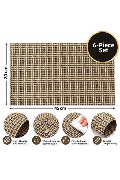 Ege Pastacılık Αμερικάνικο σερβίτσιο PVC 30x45εκ. Μπεζ-Καφέ Σετ 6 τεμαχίων