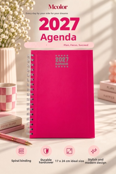 mcolor Agendă anuală spiralată 17x24 roz