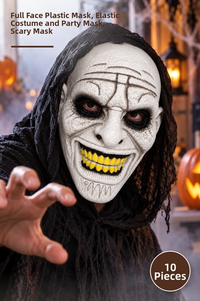 Yenilig 10 Pcs Yellow Toothed Black Eye Plastic Horror Mask – Full Face Plast...