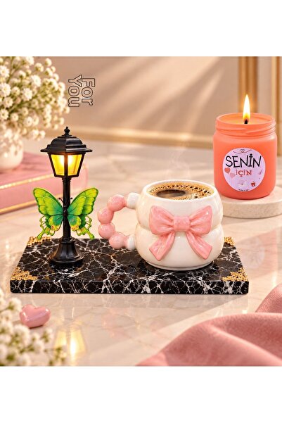 hediye arıları 3D Pink Bow Mug, Street Lamp and Scented Glass Candle Set with...