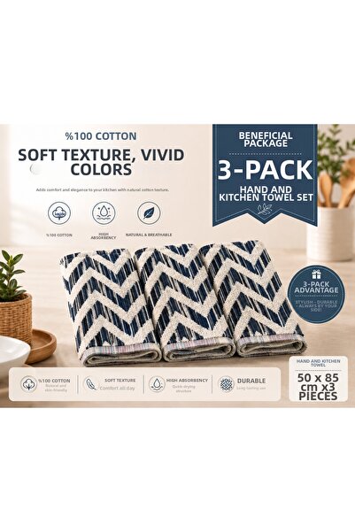 Maisonette 100% Cotton 3-Piece Hand and Kitchen Towel Set 50X85 cm |   Multi-...