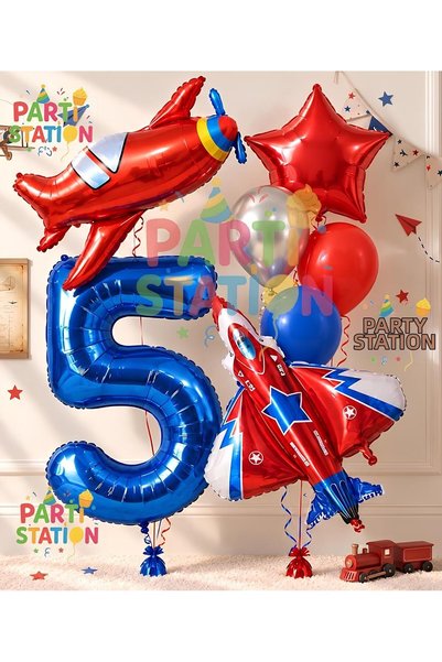 Parti Station Airplane and Jet Pilot Concept 5-Year-Old Foil Balloon Set - 7 ...