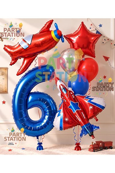 Parti Station Airplane and Jet Pilot Concept 6-Year-Old Foil Balloon Set - 7 ...