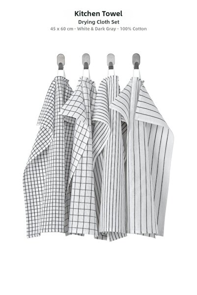 ACELEYOLLA Rinnig 4-Piece Dishcloth Set 45X60 cm – White Dark Gray 100% Cotto...