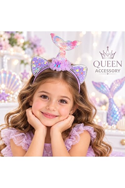 QUEEN AKSESUAR Λιλά μωβ κορώνα μαλλιών για παιδιά με κινούμενη ουρά γοργόνας,...