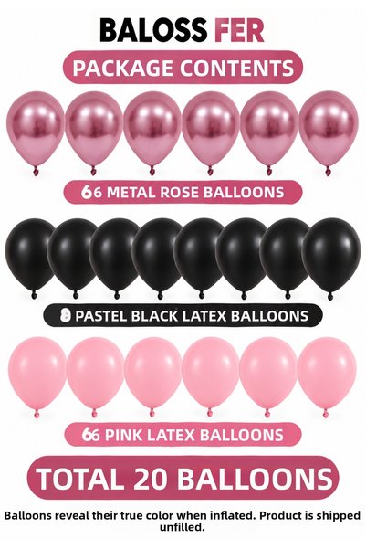 baloss fer Pink Black Chrome Night Deluxe 20 Piece Balloon Set Chrome Pink Pastel Black Pink Birthday Party Decoration Celebration Photo Shoot Table Backdrop Concept Decoration Balloons