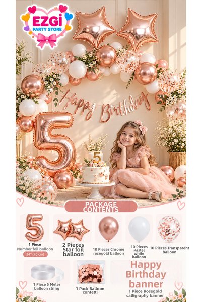 Ezgi Party Store Rosegold Age Birthday Concept Number Foil Balloon Balloon De...
