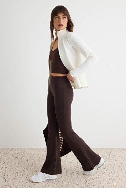 Trendyol Collection Brown Brushed Soft Fabric Flared Knitted Sports Leggings ...