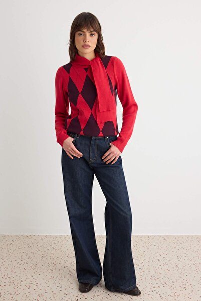 Trendyol Collection Red Collar Tie Detail Knitwear Sweater Twoaw27Kz00150