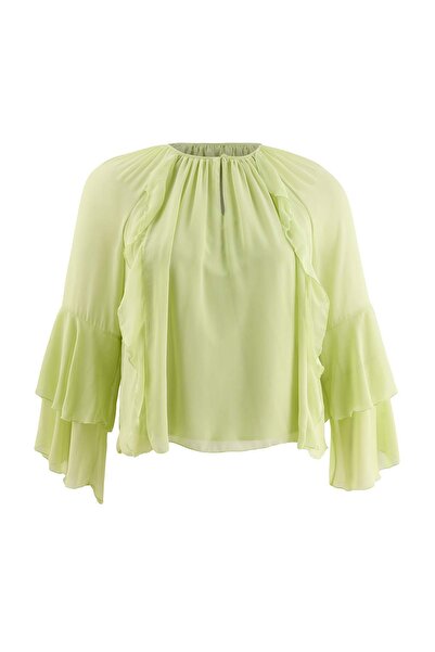 Trendyol Curve Green Raglan Sleeve Chiffon Woven Plus Size Blouse Tbbaw27Af00086