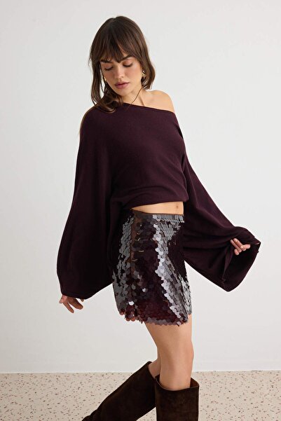 Trendyol Collection Brown Short/Mini Chunky Sequined Skirt Tpraw27Et00017