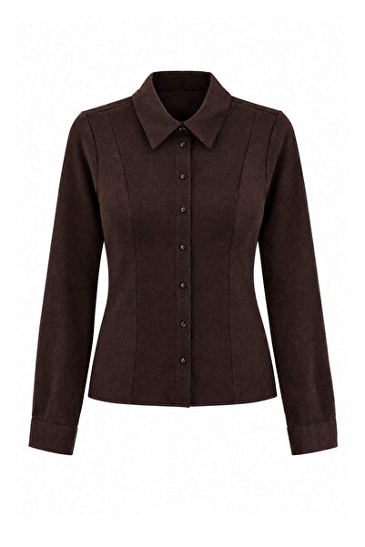 Trendyol Collection Dark Brown Slim Fit Suede Shirt Twoaw27Go00135