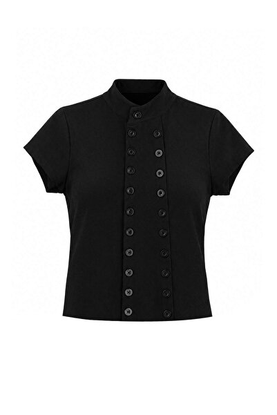 Trendyol Collection Black Plain Fitted/Body-Fitting High Neck Ay Cuff Buttone...