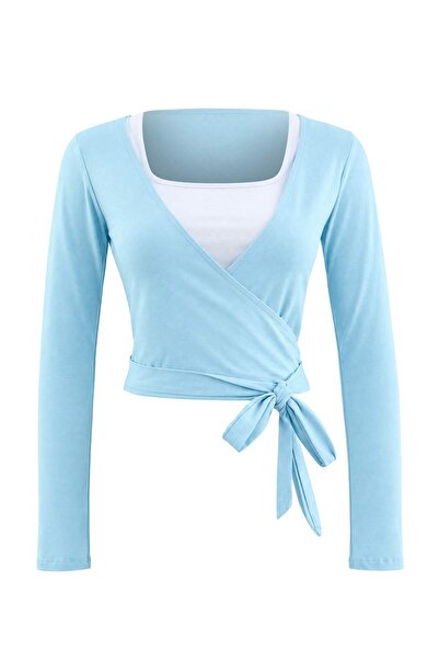 Trendyol Collection Light Blue-Ecru 2-Pack Body-Fitting Flexible Knitted Blou...