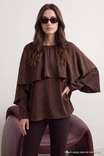 Trendyol Collection Dark Brown Flounced Satin Tunic Tctaw27Uk00008