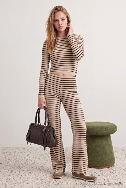 Trendyol Collection طقم سفلي محبوك ناعم ومرن متعدد الألوان مخطط وواسع الساقين...