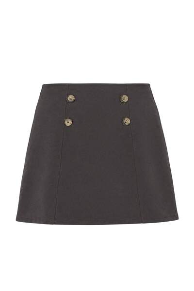 Trendyol Collection Anthracite Button Detailed Mini Skirt with Shorts Knitted...