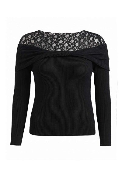 Trendyol Curve Black Lace Detailed Premium Yarn/Special Yarn Knitwear Large S...