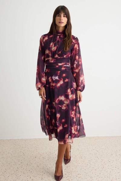 Trendyol Collection Multi-Colored Abstract Printed A-Line/A Bell Form High Ne...
