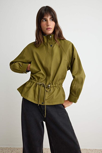 Trendyol Collection Khaki Regular Fit Adjustable Waist Jacket Coat Twoaw27Mo0...