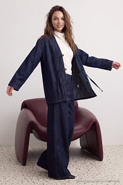 Trendyol Collection Dark Blue Button Detailed Denim Shirt Twoaw27Go00118