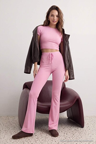 Trendyol Collection Pink Fitted/Bodycon Stretch Knit Bottom - Top Set Twoss25...