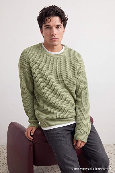 TRENDYOL MAN Mint Oversize Bisiklet Yaka Düz Kazak TMNAW23KZ00189