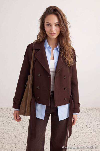 Trendyol Curve Καφέ Παλτό Oversize Μεγάλου Μεγέθους TWOAW26DD00008