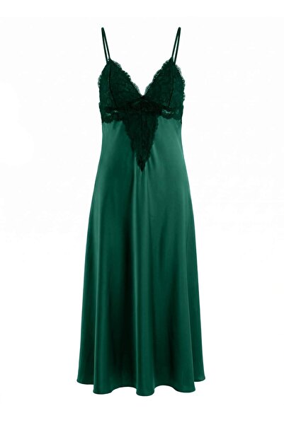 Trendyol Collection Emerald Green 100% Polyester Plain Satin Woven Nightgown ...