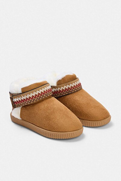 TRENDYOL SHOES Taba Plush Women's Home Slippers Takaw27Er00009