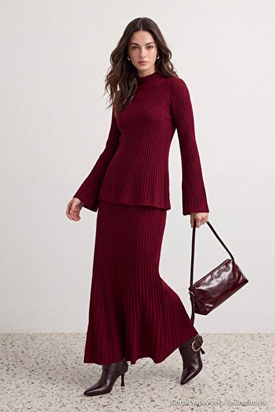 Trendyol Modest Plum Color Pilling-Resistant Fitted Plain Knitwear Hijab Bott...