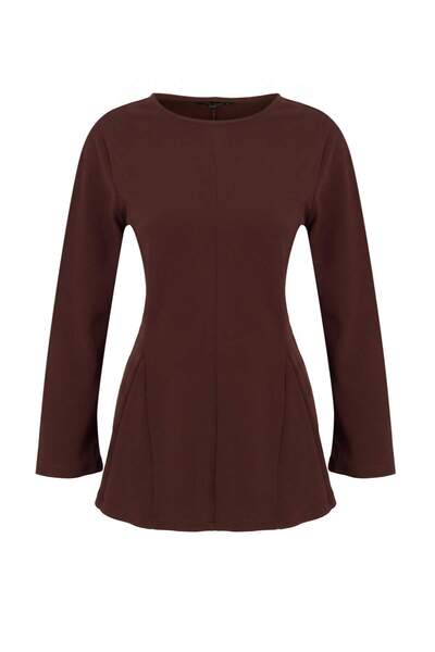 Trendyol Collection Brown Skirt with Flounces at the Hem, Crepe Fabric, Knitt...