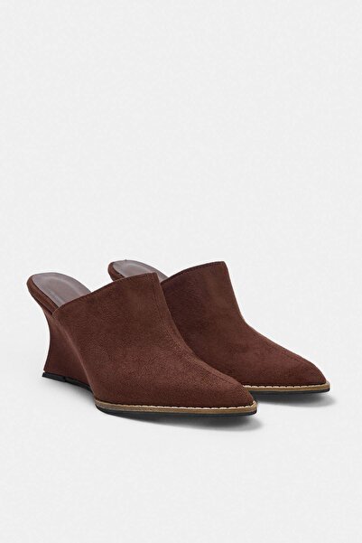 TRENDYOL SHOES Brown Suede 8 cm Women's Wedge Classic Heeled Shoes Takaw27To0...