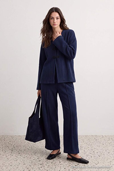 Trendyol Modest Navy Blue Regular/Normal Fit Chinese Closure Wide Leg Knitted...