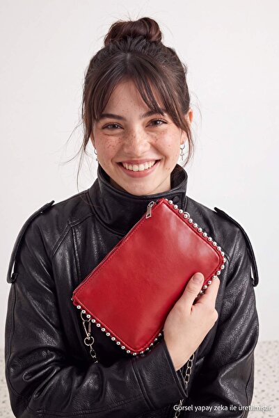 TRENDYOL SHOES Red Studded Cross Strap Women's Mini Wallet Bag Twoaw25Oc00005