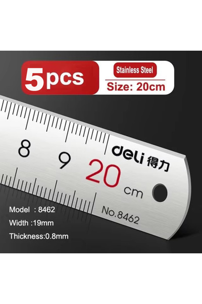 Deli 5pcs-20cm Stainless Steel Ruler 15/20/30cm Metal Straight Ruler for Home...