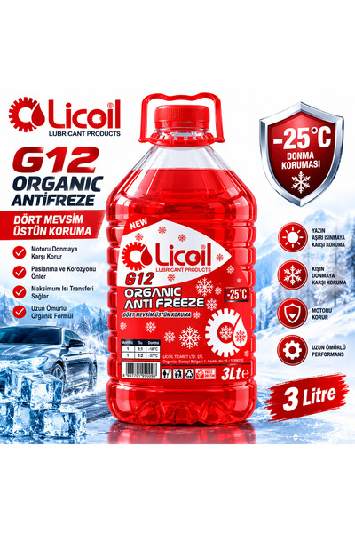 LİCOİL Organik G12 Kırmızı Antifriz 3kg (-25 Derece)pet Ambalaj