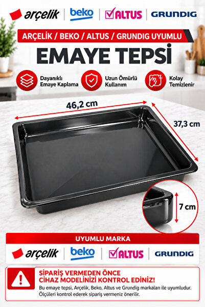 Arçelik - BEKO – ALTUS – GRUNDIG Uyumlu Derin Emaye Fırın Tepsisi Derinlik 7 cm