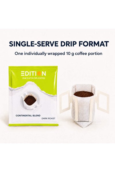 EDITION Continental Filter Coffee Bags, Dark Roast - Pack of 10 Individually Wrapped Bags