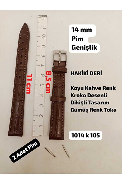 Brality 14 mm Uyumlu Kol Saati Kordonu - HAKİKİ DERİ , Koyu Kahve Renk , Diki...