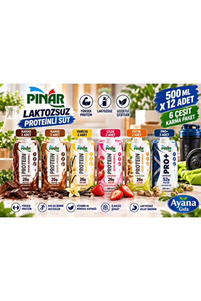 Pınar Laktozsuz Proteinli Süt 500ml x 12 adet 6 Cesit Karma Paket