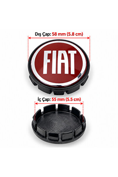 MOZOKO Fiat Logolu Kırmızı 58 mm Dış 55 mm İç Çap Geçmeli 3D Jant Göbeği Kapa...