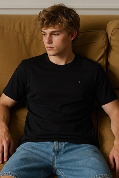 COMBİNE MİCHAİL Men's Short Sleeve Comfortable Cotton Black T-Shirt